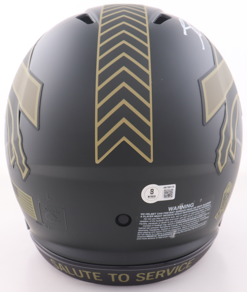 James Cook Signed Bills Full-Size Authentic On-Field Salute to Service Alternate Speed Helmet (Beckett) at PristineAuction.com James Cook Signed Bills Full-Size Authentic On-Field Salute to Service Alternate Speed Helmet (Beckett) at PristineAuction.com