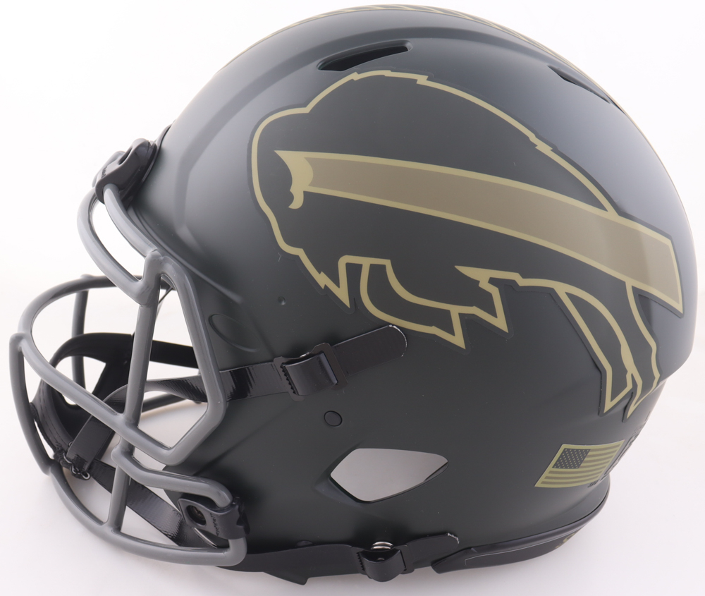 James Cook Signed Bills Full-Size Authentic On-Field Salute to Service Alternate Speed Helmet (Beckett) at PristineAuction.com James Cook Signed Bills Full-Size Authentic On-Field Salute to Service Alternate Speed Helmet (Beckett) at PristineAuction.com