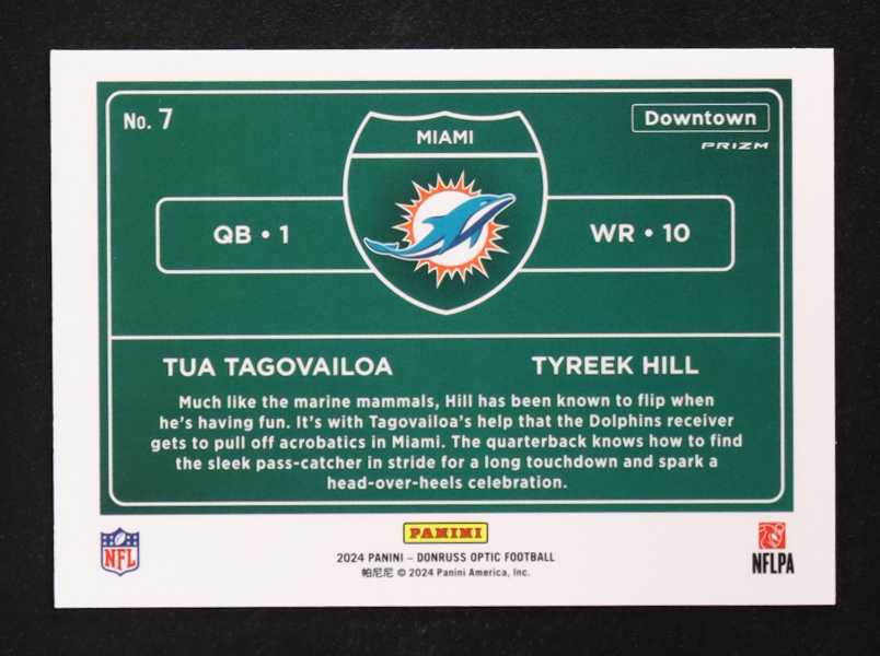 Tua Tagovailoa / Tyreek Hill 2024 Donruss Optic Downtown Duos #7 at PristineAuction.com Tua Tagovailoa / Tyreek Hill 2024 Donruss Optic Downtown Duos #7 at PristineAuction.com