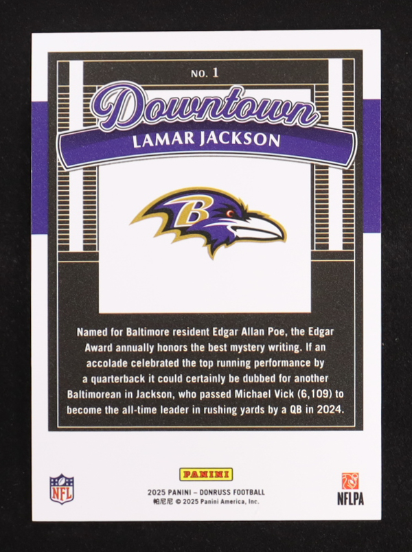 Lamar Jackson 2025 Donruss Downtown! #1 at PristineAuction.com Lamar Jackson 2025 Donruss Downtown! #1 at PristineAuction.com