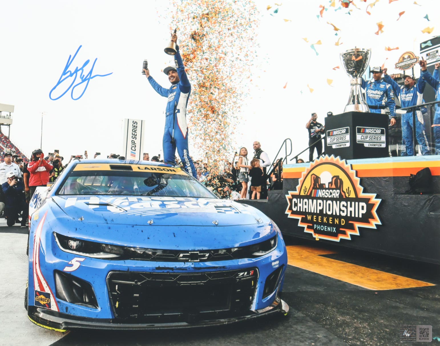 Kyle Larson Signed Nascar 2025 Championship 11x14 Photo (Larson COA) at PristineAuction.com Kyle Larson Signed Nascar 2025 Championship 11x14 Photo (Larson COA) at PristineAuction.com