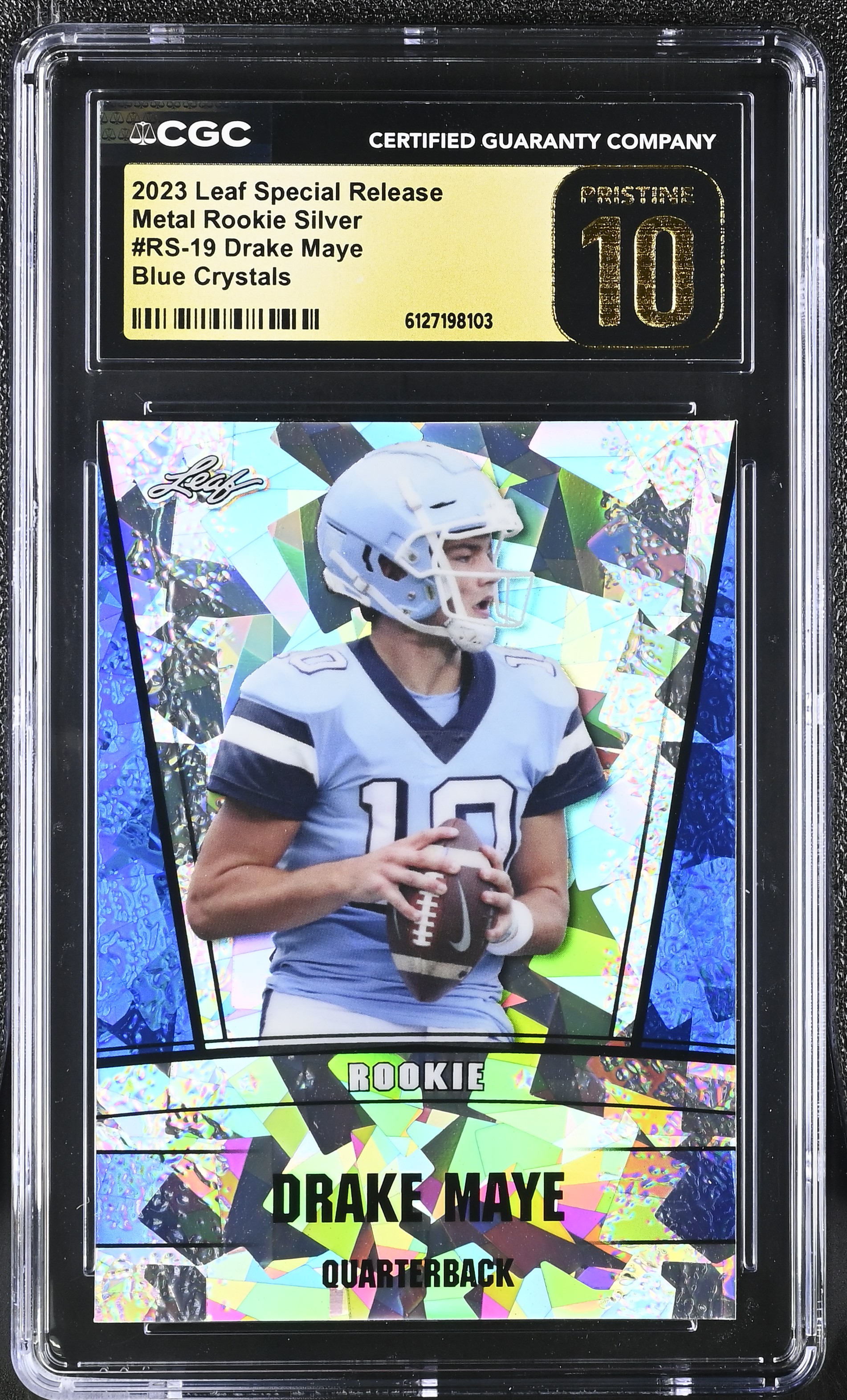 Future Drake Maye Rookie Drake Maye 2023 Leaf Special Release Metal Rookie Silver Blue Crystals ...