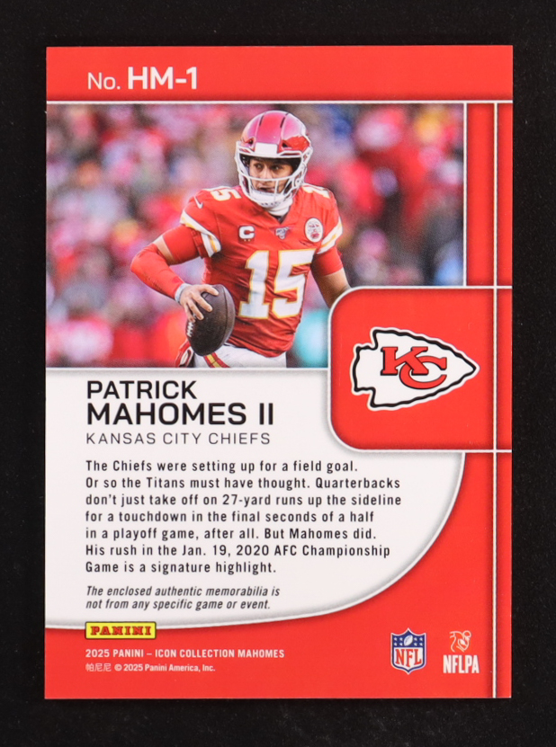Patrick Mahomes II 2025 Panini Icon Collection Highlight Materials #HM ...