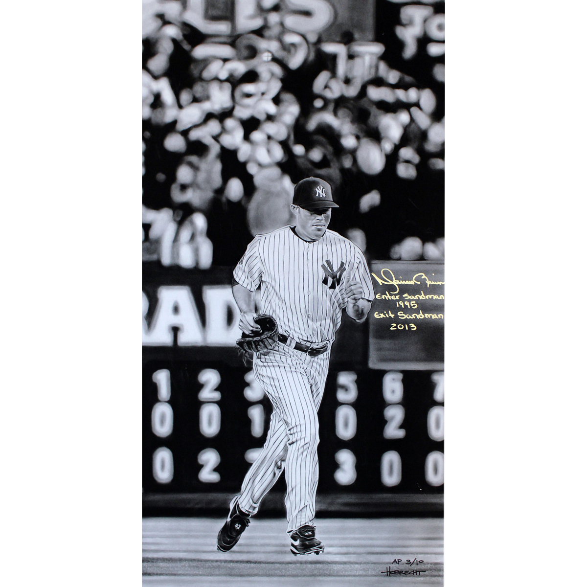 Mariano Rivera Signed 36x24 Canvas Art By Dave Hobrecht Inscribed "Enter Sandman 1995, Exit Sandman 2013" L/E of 10 (Steiner COA) at PristineAuction.com Mariano Rivera Signed 36x24 Canvas Art By Dave Hobrecht Inscribed "Enter Sandman 1995, Exit Sandman 2013" L/E of 10 (Steiner COA) at PristineAuction.com