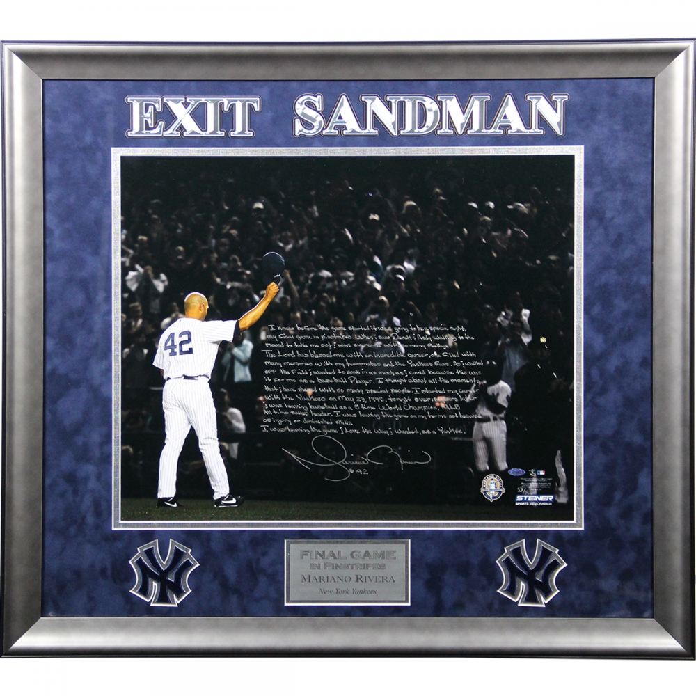 Sports Memorabilia Auction Pristine Mariano Rivera Signed Inscribed Final Game Tipping Cap Elite Framed 20x24 Story Photo