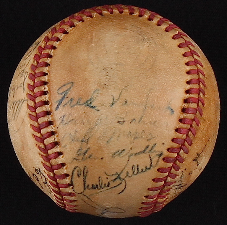 1949 World Series Champion New York Yankees Team-Signed OAL Baseball with (29) Signatures including Phil Rizzuto, Eddie Lopat, Charlie Keller, Cliff Mapes, Hank Bauer, Allie Reynolds, Bob Porterfield (JSA LOA) at PristineAuction.com 1949 World Series Champion New York Yankees Team-Signed OAL Baseball with (29) Signatures including Phil Rizzuto, Eddie Lopat, Charlie Keller, Cliff Mapes, Hank Bauer, Allie Reynolds, Bob Porterfield (JSA LOA) at PristineAuction.com
