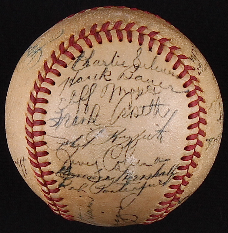1949 World Series Champion New York Yankees Team-Signed OAL Baseball with (29) Signatures including Phil Rizzuto, Eddie Lopat, Charlie Keller, Cliff Mapes, Hank Bauer, Allie Reynolds, Bob Porterfield (JSA LOA) at PristineAuction.com 1949 World Series Champion New York Yankees Team-Signed OAL Baseball with (29) Signatures including Phil Rizzuto, Eddie Lopat, Charlie Keller, Cliff Mapes, Hank Bauer, Allie Reynolds, Bob Porterfield (JSA LOA) at PristineAuction.com