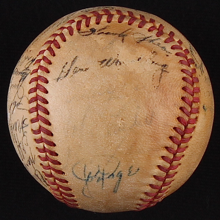 1949 World Series Champion New York Yankees Team-Signed OAL Baseball with (29) Signatures including Phil Rizzuto, Eddie Lopat, Charlie Keller, Cliff Mapes, Hank Bauer, Allie Reynolds, Bob Porterfield (JSA LOA) at PristineAuction.com 1949 World Series Champion New York Yankees Team-Signed OAL Baseball with (29) Signatures including Phil Rizzuto, Eddie Lopat, Charlie Keller, Cliff Mapes, Hank Bauer, Allie Reynolds, Bob Porterfield (JSA LOA) at PristineAuction.com