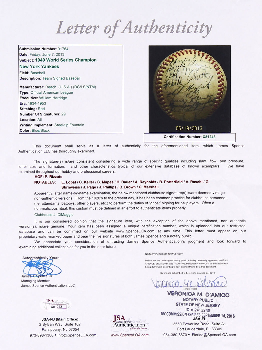 1949 World Series Champion New York Yankees Team-Signed OAL Baseball with (29) Signatures including Phil Rizzuto, Eddie Lopat, Charlie Keller, Cliff Mapes, Hank Bauer, Allie Reynolds, Bob Porterfield (JSA LOA) at PristineAuction.com 1949 World Series Champion New York Yankees Team-Signed OAL Baseball with (29) Signatures including Phil Rizzuto, Eddie Lopat, Charlie Keller, Cliff Mapes, Hank Bauer, Allie Reynolds, Bob Porterfield (JSA LOA) at PristineAuction.com