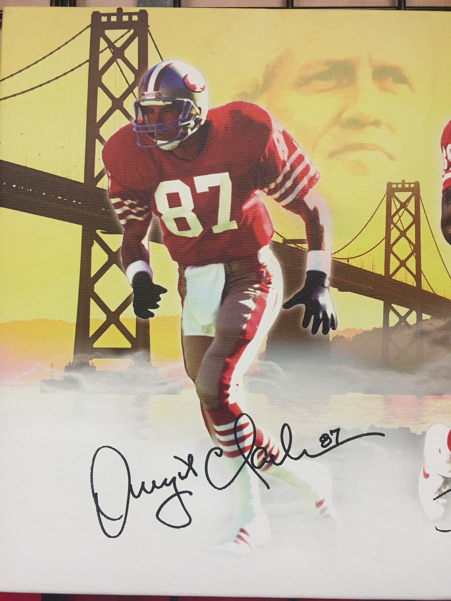 49ers Legends 14x48 "Dynasty" Canvas Signed by (6) with Joe Montana, Jerry Rice, Roger Craig, Ronnie Lott, John Taylor & Dwight Clark (Player Holograms & JSA COA) at PristineAuction.com 49ers Legends 14x48 "Dynasty" Canvas Signed by (6) with Joe Montana, Jerry Rice, Roger Craig, Ronnie Lott, John Taylor & Dwight Clark (Player Holograms & JSA COA) at PristineAuction.com