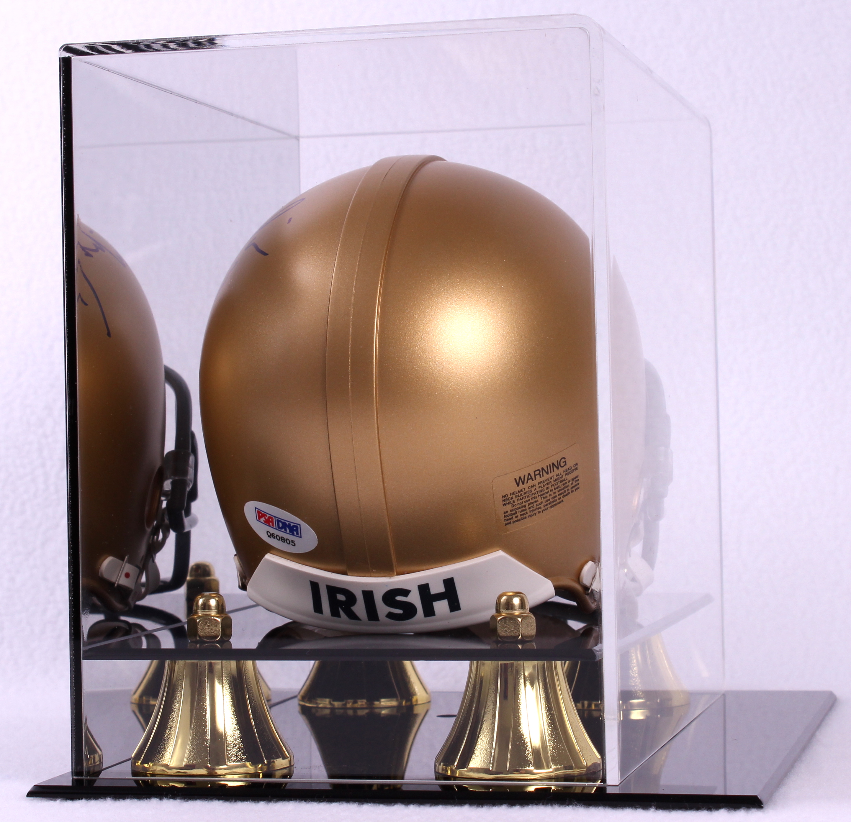 Deluxe Acrylic Mini Helmet Display Case with Gold Risers & Mirrored Back (New) at PristineAuction.com Deluxe Acrylic Mini Helmet Display Case with Gold Risers & Mirrored Back (New) at PristineAuction.com