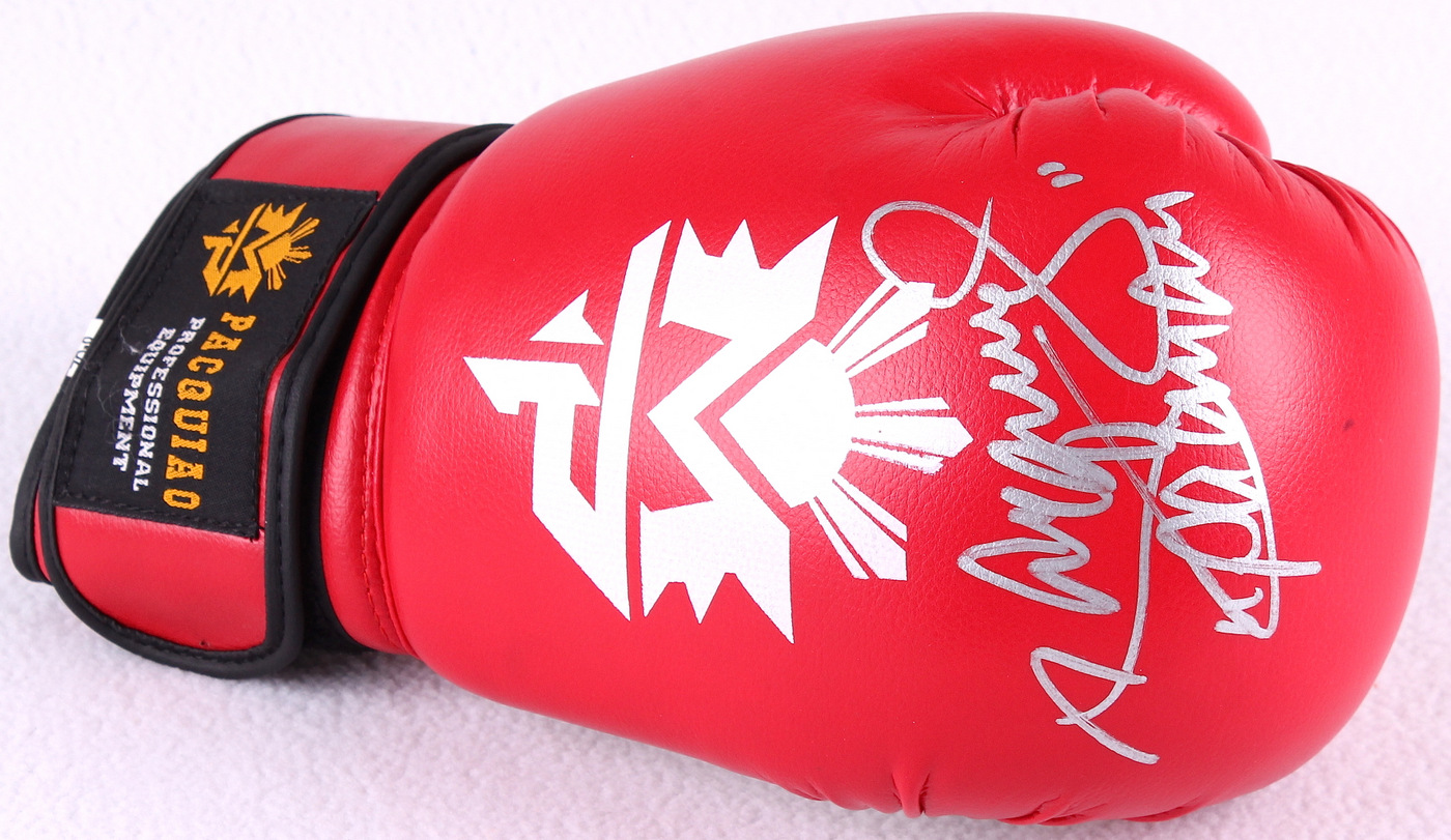 Manny Pacquiao Signed Boxing Glove Inscribed "Pacman" (Pacquiao COA) at PristineAuction.com Manny Pacquiao Signed Boxing Glove Inscribed "Pacman" (Pacquiao COA) at PristineAuction.com