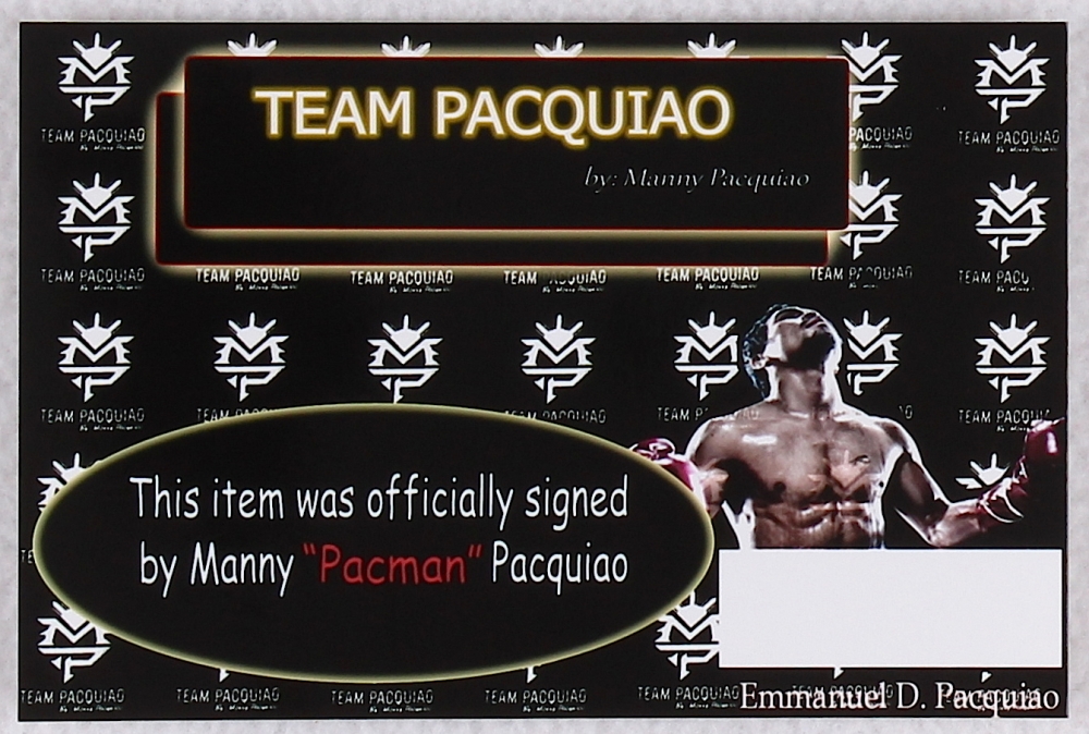 Manny Pacquiao Signed Boxing Glove Inscribed "Pacman" (Pacquiao COA) at PristineAuction.com Manny Pacquiao Signed Boxing Glove Inscribed "Pacman" (Pacquiao COA) at PristineAuction.com