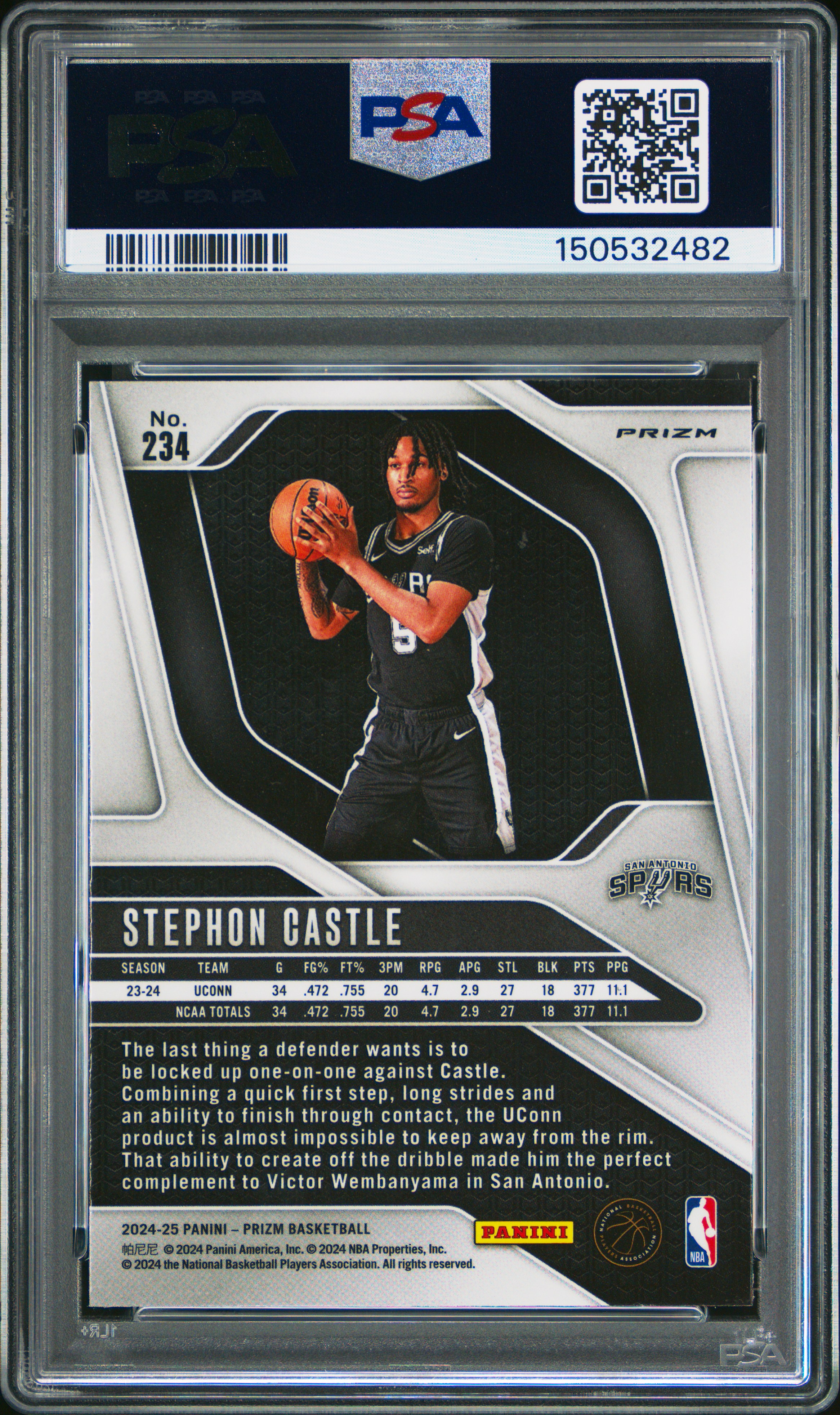 Stephon Castle 2024 Panini Prizm Silver Prizm #234 RC (PSA 10