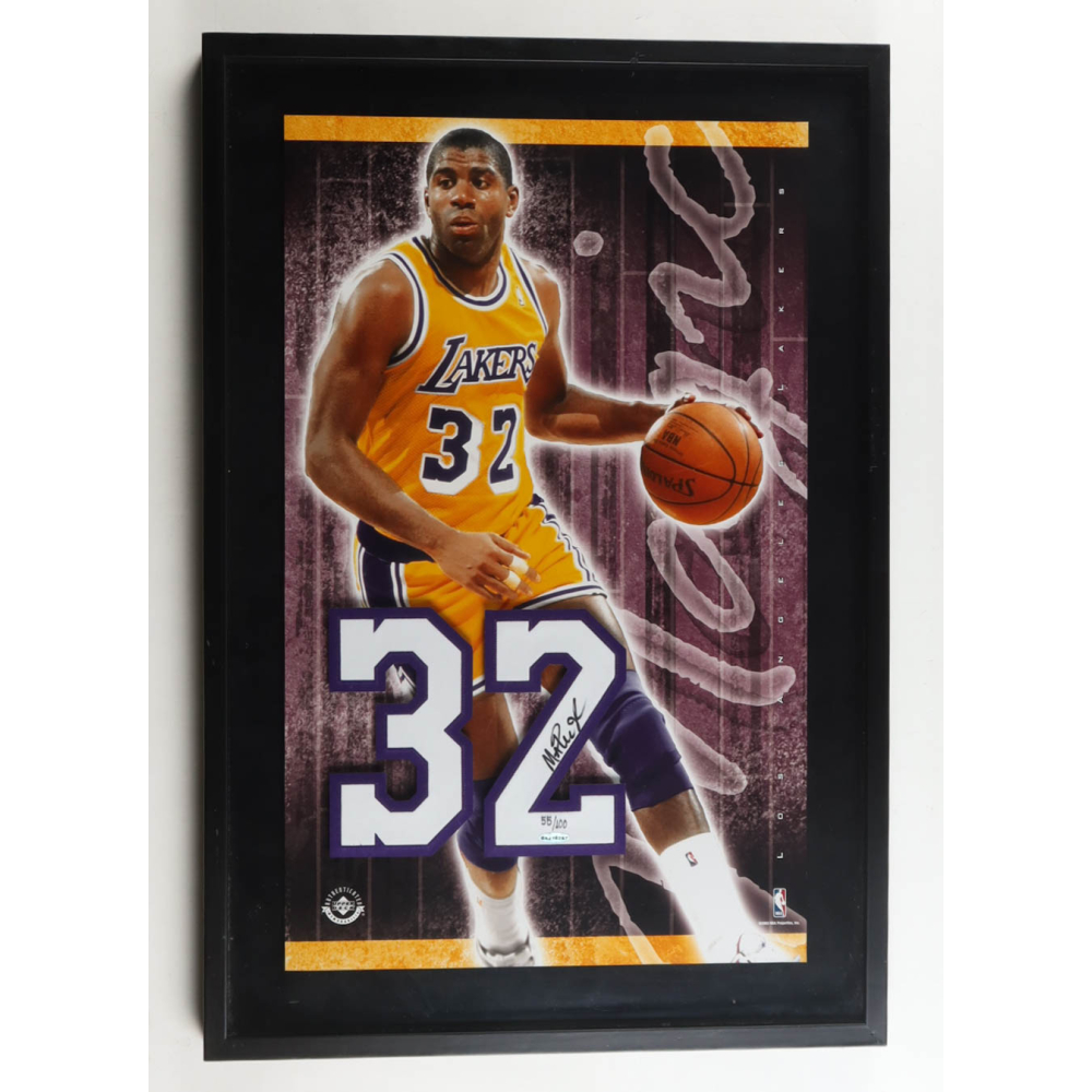 Magic Johnson Custom Magic Johnson Signed LE Custom Framed Photo Display (UDA) | Pristine ...