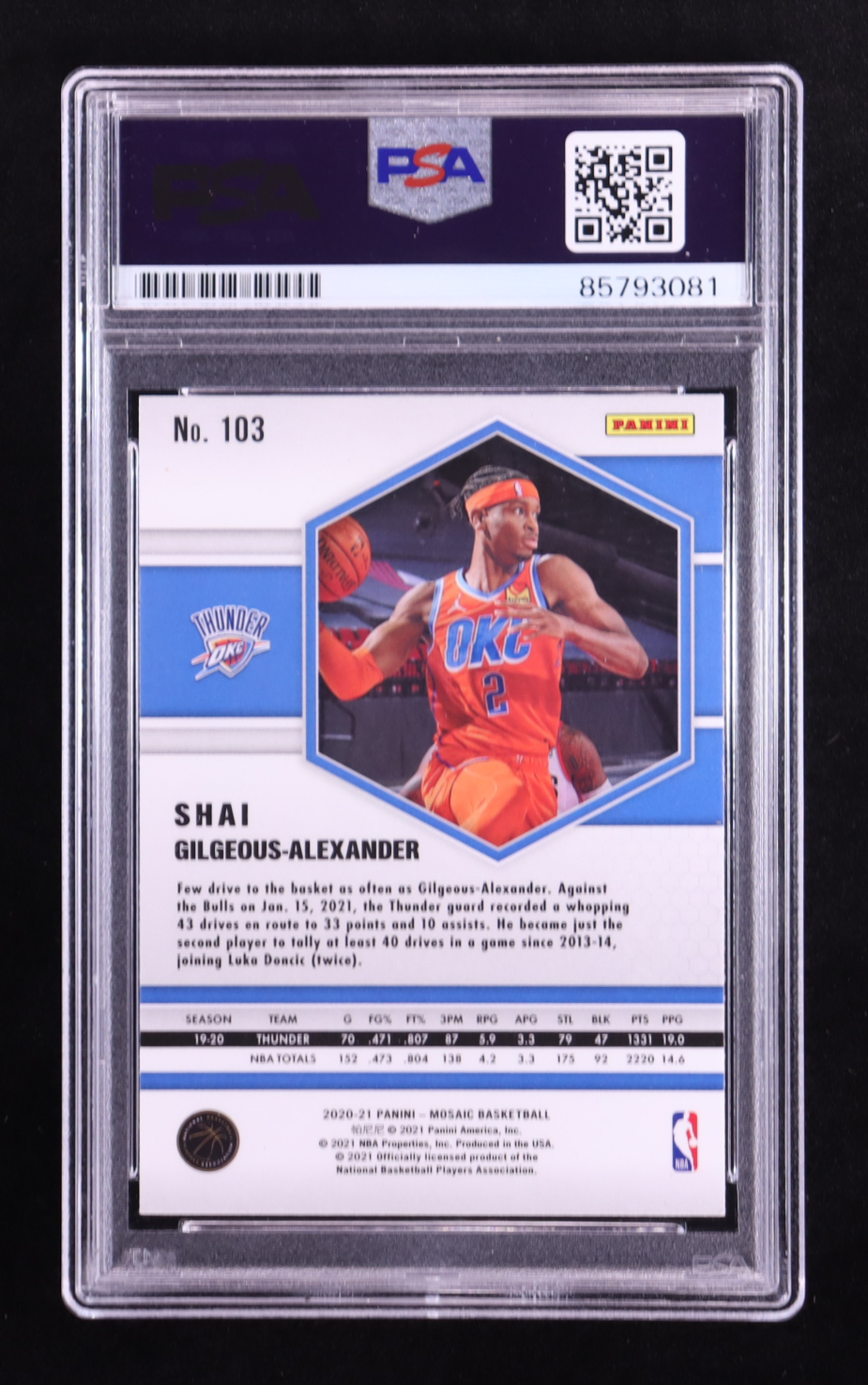 Shai Gilgeous-Alexander Signed 2020-21 Panini Mosaic #103 (PSA