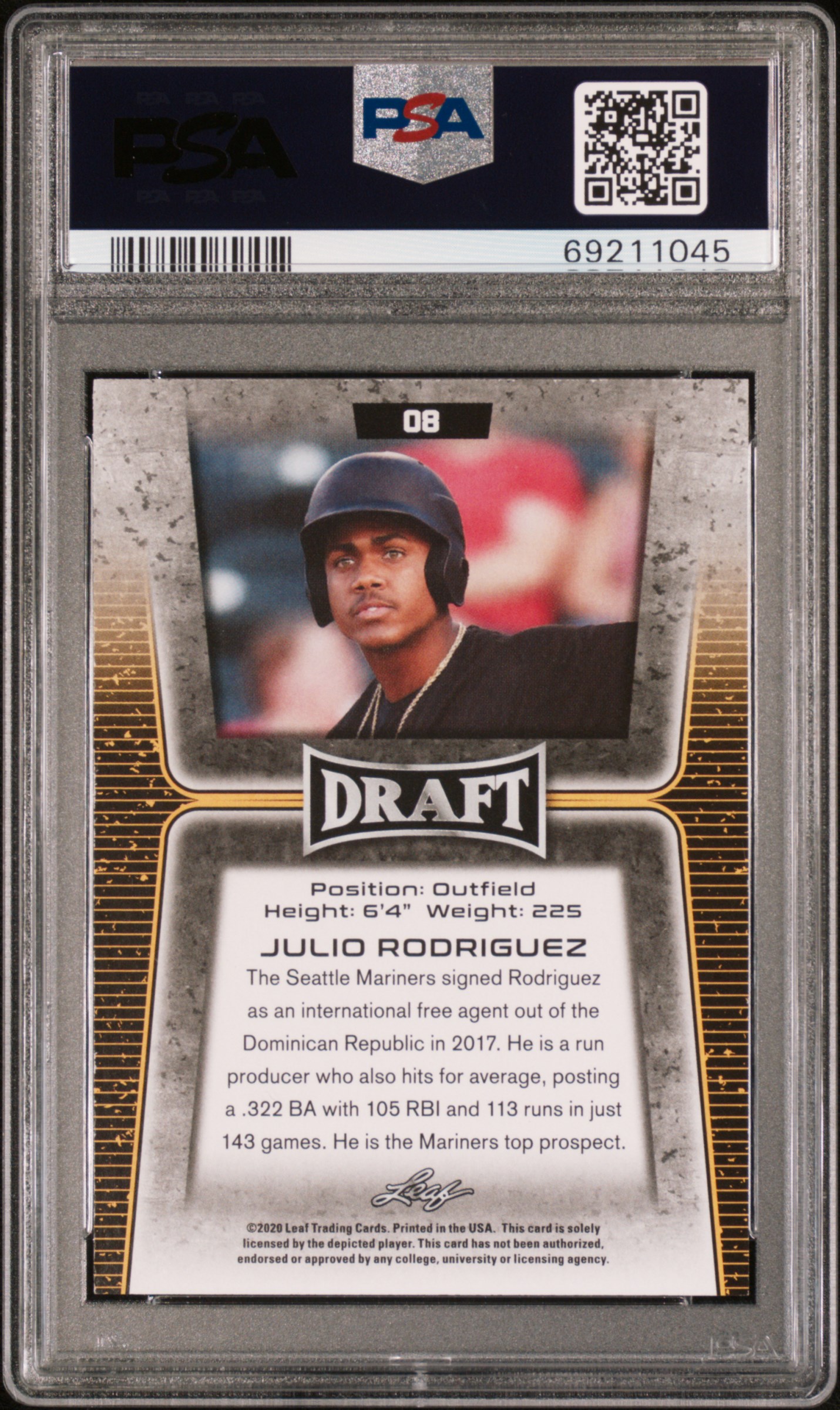 Julio Rodriguez 直筆サインカード　2020 Leaf Draft Julio Rodriguez 2020 Leaf Draft Gold #8 RC (PSA 10) | Pristine Auction