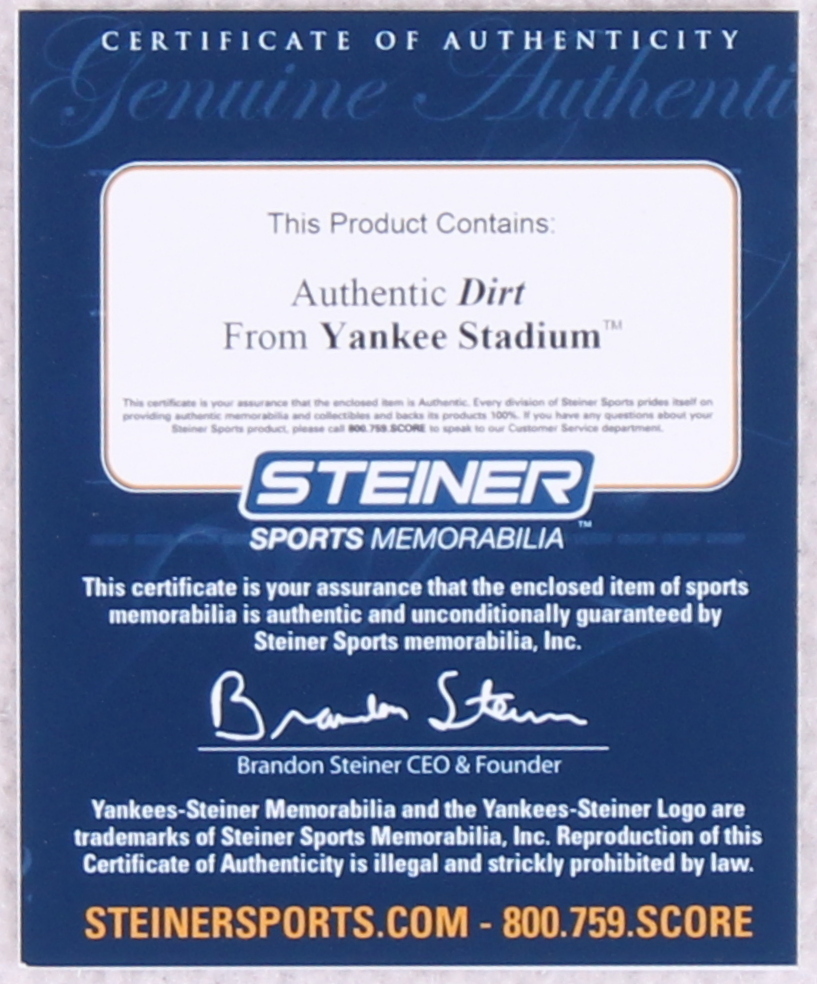 Derek Jeter "The Flip" 5x7 Photo Plaque with Authentic Yankee Stadium Dirt (MLB & Steiner COA) at PristineAuction.com Derek Jeter "The Flip" 5x7 Photo Plaque with Authentic Yankee Stadium Dirt (MLB & Steiner COA) at PristineAuction.com