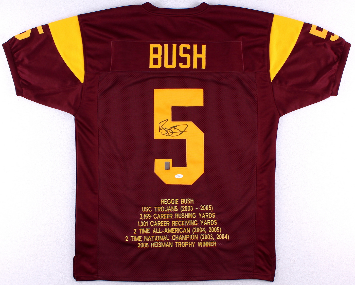 Reggie Bush Signed USC Career Highlight Stat Jersey (Bush Hologram & JSA COA) at PristineAuction.com Reggie Bush Signed USC Career Highlight Stat Jersey (Bush Hologram & JSA COA) at PristineAuction.com