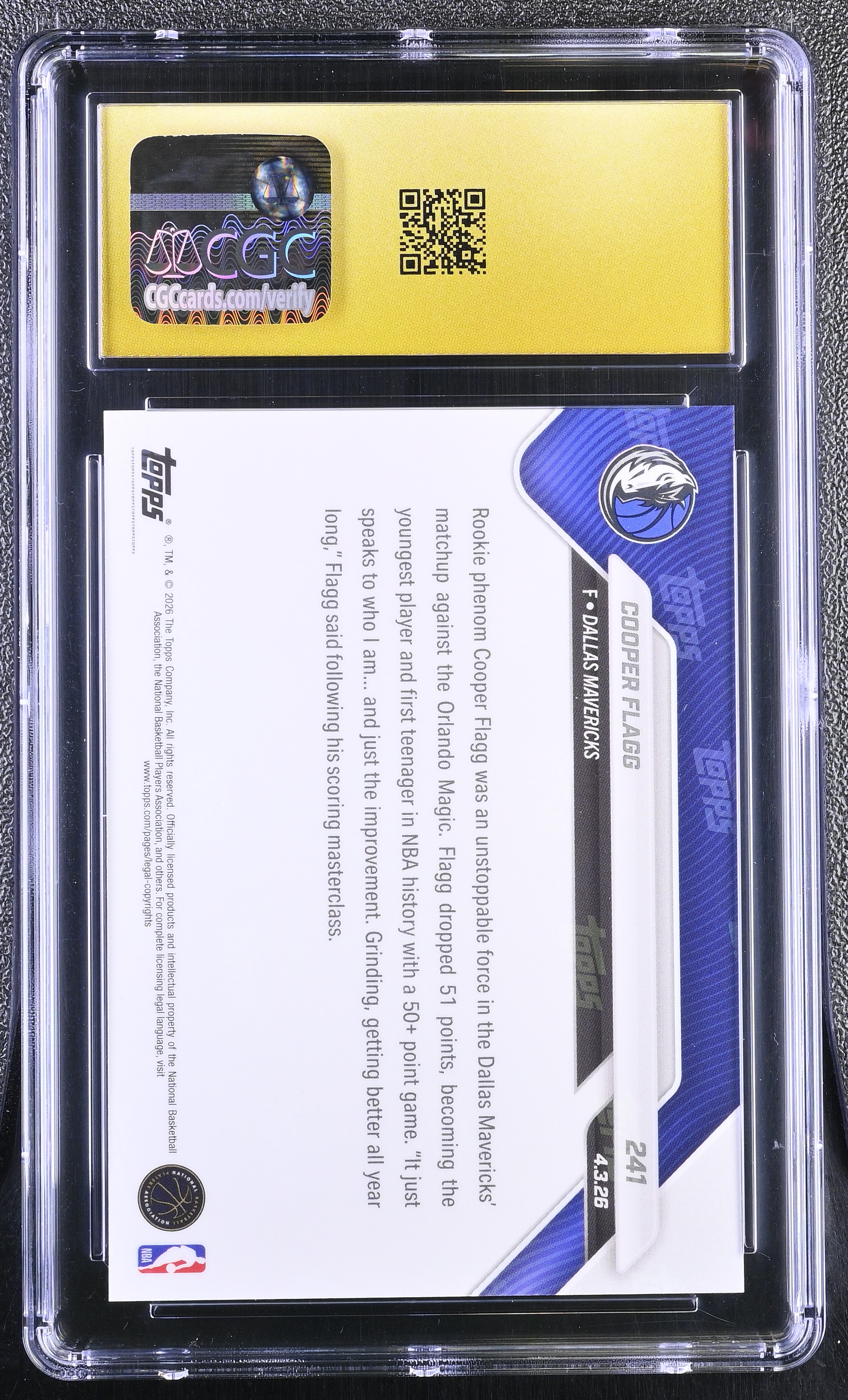Cooper Flagg 2025-26 Topps Now #241 RC (CGC 10 | Black Label Pristine ...