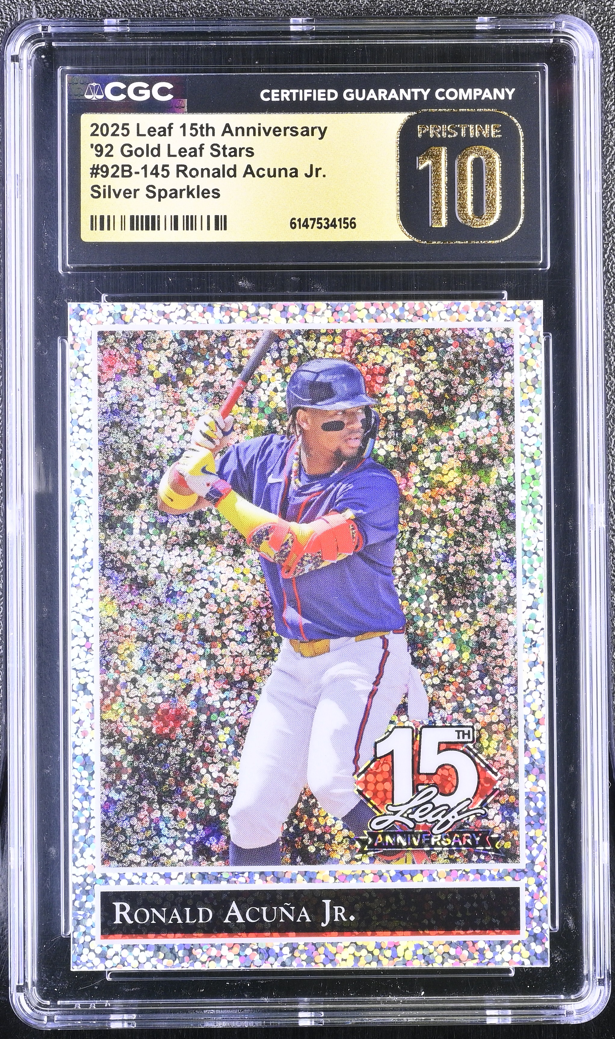 Ronald Acuna Jr. 2025 Leaf 15th Anniversary '92 Gold Leaf Stars Silver ...
