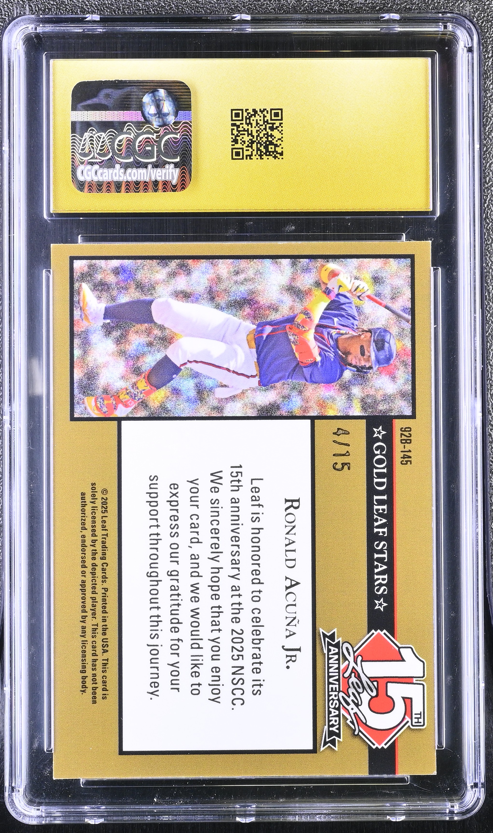 Ronald Acuna Jr. 2025 Leaf 15th Anniversary '92 Gold Leaf Stars Silver ...