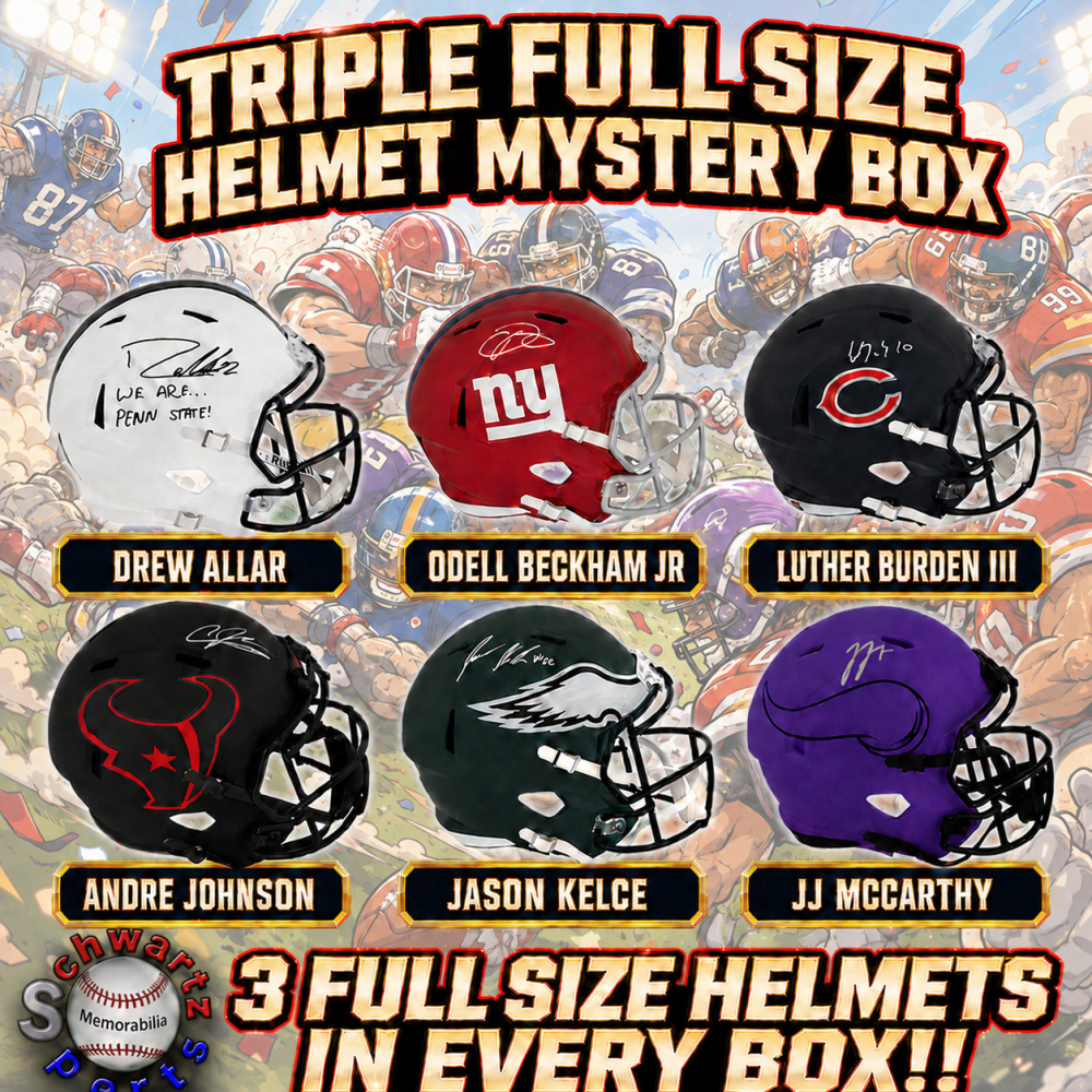 TRIPLE Full Size Football Helmet Signed Mystery Box – Series 22