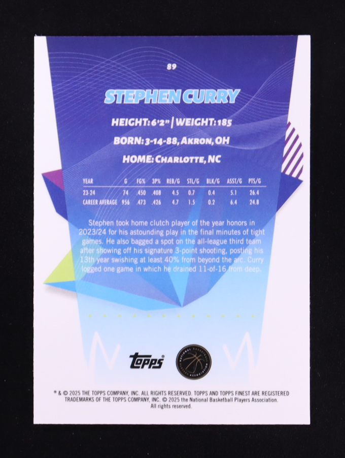 Stephen Curry 2025-26 Finest Blue X-Fractor #89 #39/99 | Pristine Auction