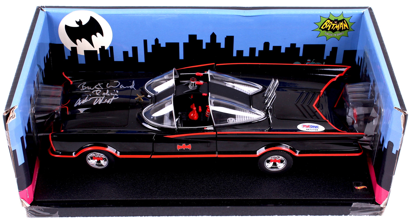 Adam West & Burt Ward Dual Signed 1:18 1966 Classic Batmobile Inscribed "Robin" (PSA COA) at PristineAuction.com Adam West & Burt Ward Dual Signed 1:18 1966 Classic Batmobile Inscribed "Robin" (PSA COA) at PristineAuction.com