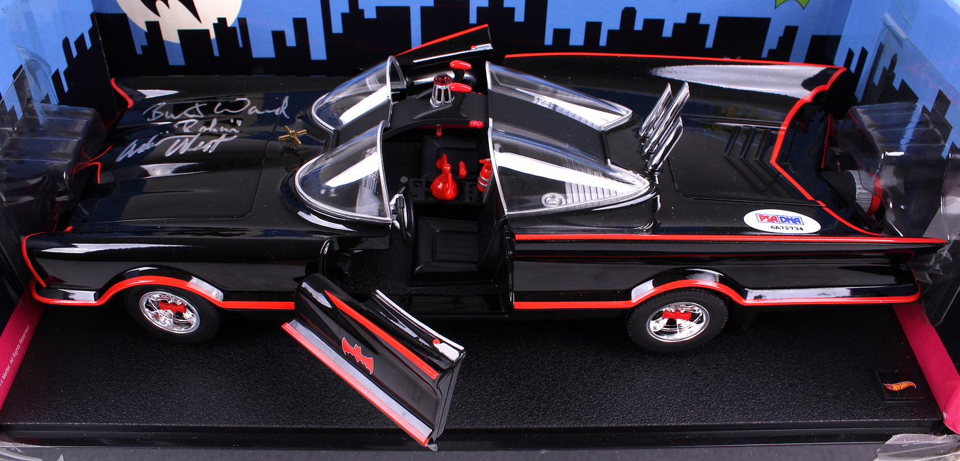 Adam West & Burt Ward Dual Signed 1:18 1966 Classic Batmobile Inscribed "Robin" (PSA COA) at PristineAuction.com Adam West & Burt Ward Dual Signed 1:18 1966 Classic Batmobile Inscribed "Robin" (PSA COA) at PristineAuction.com