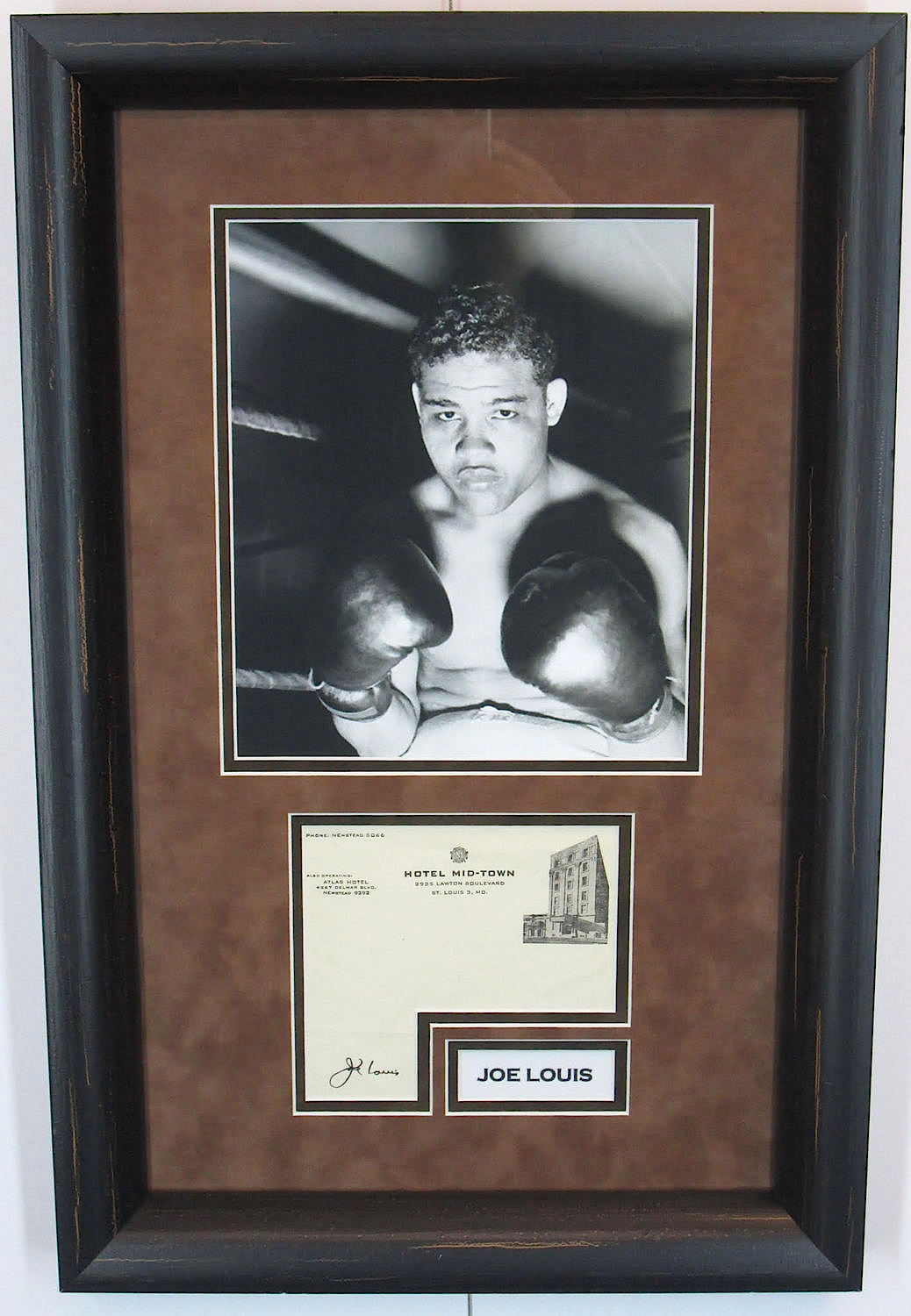 Joe Louis Signed 15x23 Custom Framed Display (JSA LOA) at PristineAuction.com Joe Louis Signed 15x23 Custom Framed Display (JSA LOA) at PristineAuction.com