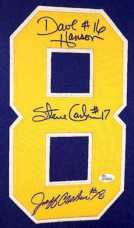 Hanson Brothers Signed "Slap Shot" Chiefs 35x43 Custom Framed Jersey Signed by (3) with Dave Hanson, Steve Carlson & Jeff Carlson (JSA COA) at PristineAuction.com Hanson Brothers Signed "Slap Shot" Chiefs 35x43 Custom Framed Jersey Signed by (3) with Dave Hanson, Steve Carlson & Jeff Carlson (JSA COA) at PristineAuction.com