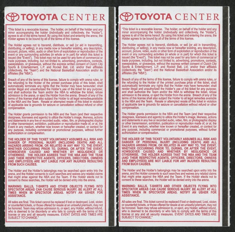 Lot of (2) Houston Rockets Vs. Detroit Pistins James Harden NBA Record ...