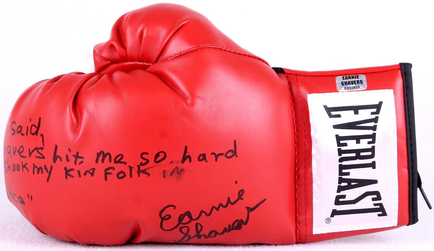 Earnie Shavers Signed Everlast Boxing Glove with Extensive Inscription Referencing Muhammad Ali (Shavers Hologram) at PristineAuction.com Earnie Shavers Signed Everlast Boxing Glove with Extensive Inscription Referencing Muhammad Ali (Shavers Hologram) at PristineAuction.com