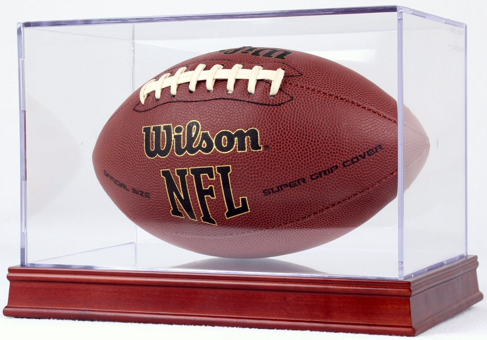 Football BallQube Display Case with Mirrored Wood Base (New) Pristine