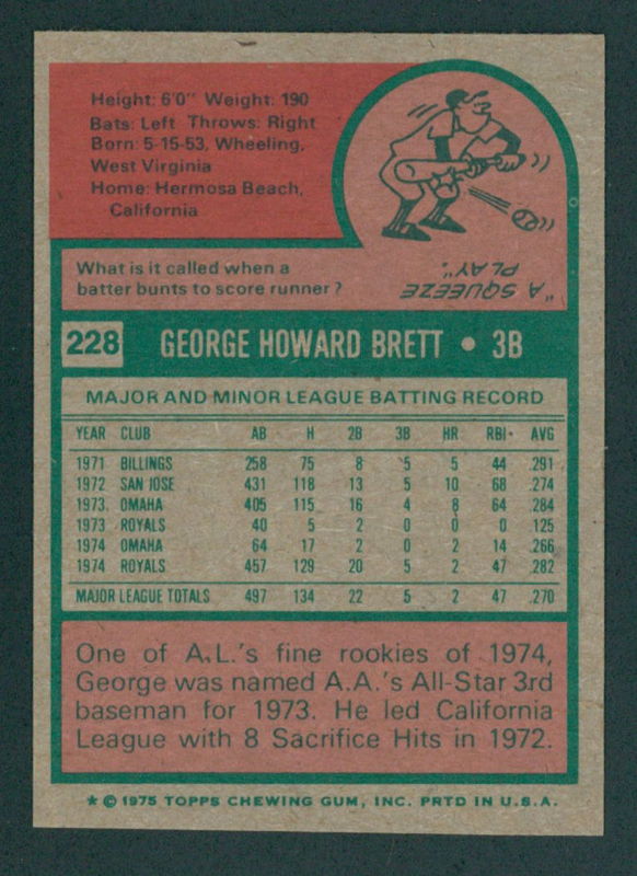 George Brett 1975 Topps Mini #228 RC at PristineAuction.com George Brett 1975 Topps Mini #228 RC at PristineAuction.com