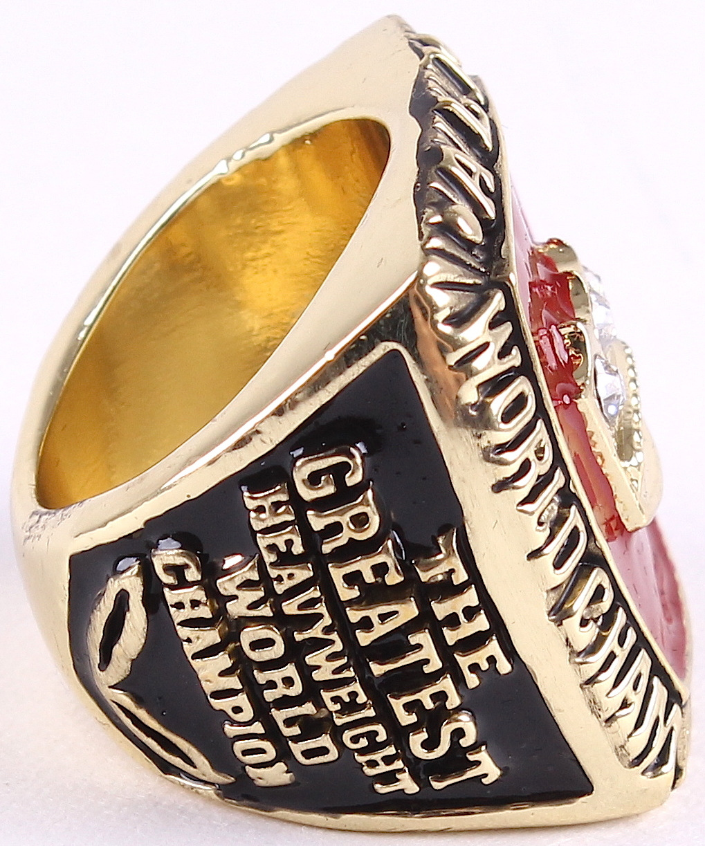 Muhammad Ali Replica Ring with High Quality Cherry Wood Custom Display Box at PristineAuction.com Muhammad Ali Replica Ring with High Quality Cherry Wood Custom Display Box at PristineAuction.com