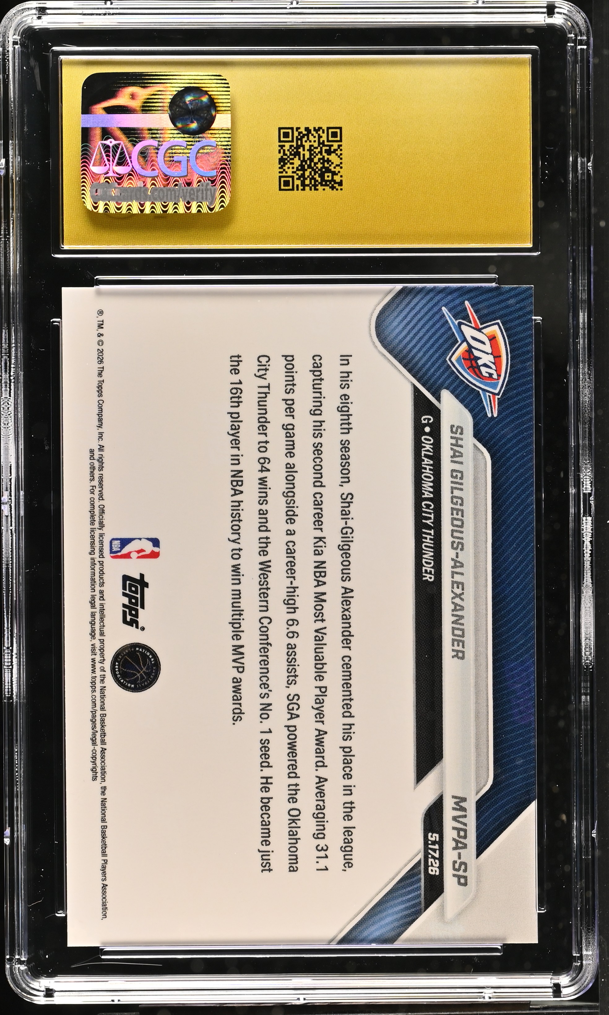 Shai Gilgeous-Alexander 2025-26 Topps Now Most Valuable Player Short ...