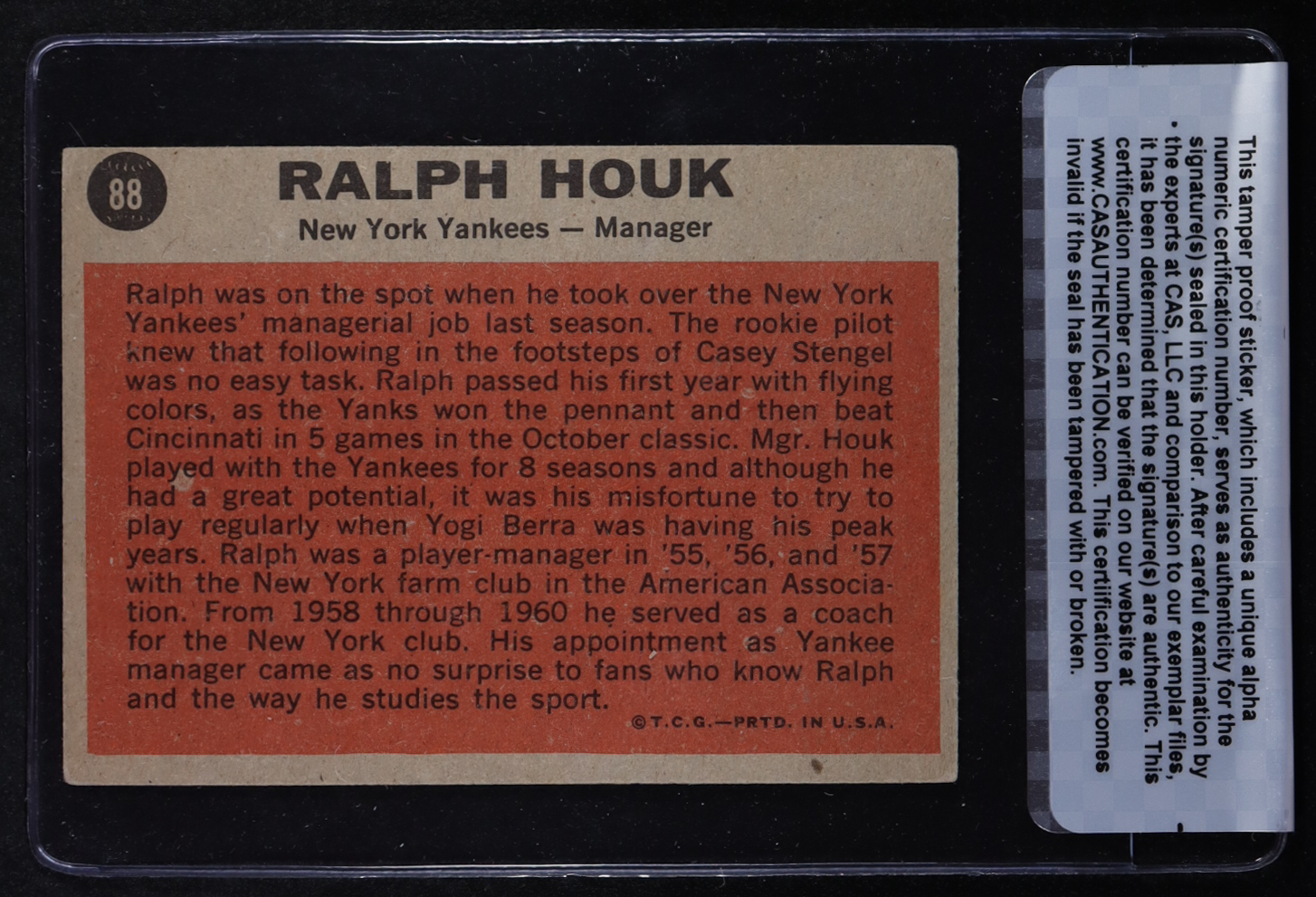 Ralph Houk Signed 1962 Topps #88 (CAS) | Pristine Auction