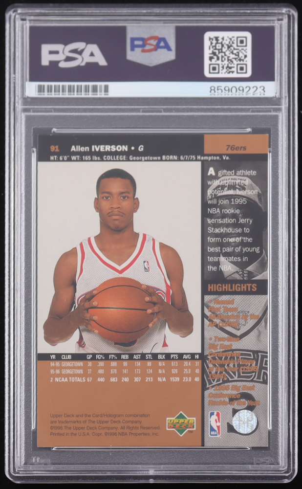 Allen Iverson Signed 1996-97 Upper Deck #91 RC (PSA) | Pristine Auction