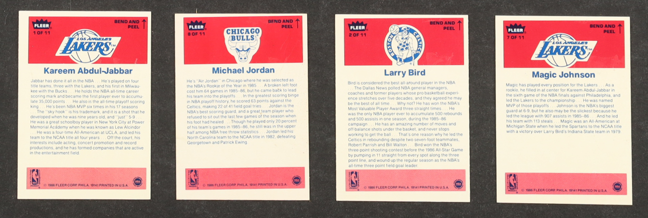 1986-87 Fleer Stickers Basketball Complete Set of (11) Cards with ...