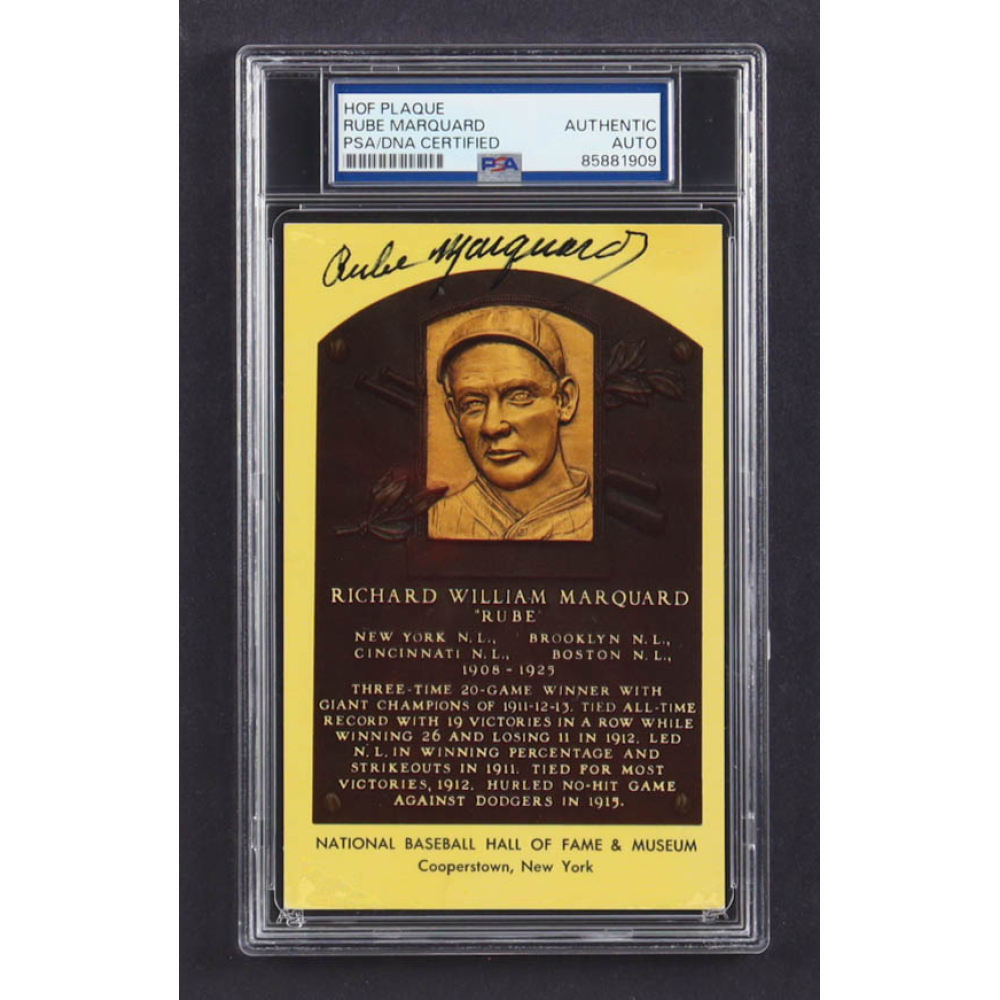 A Rube Rube Marquard Signed Hall of Fame Plaque Postcard (PSA) | Pristine Auction
