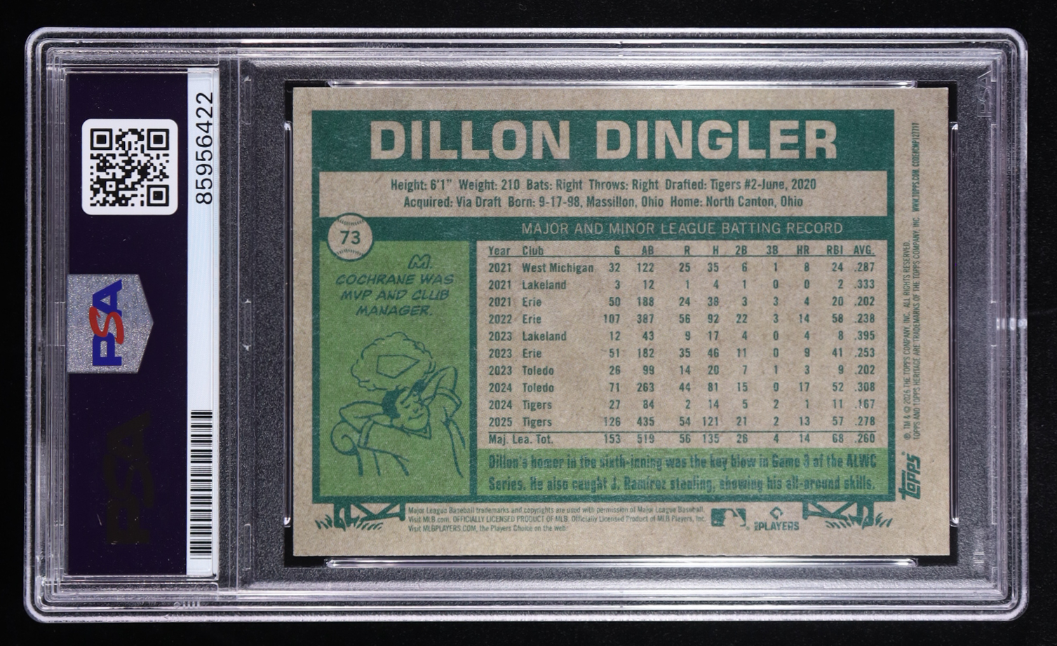 Dillon Dingler Signed 2026 Topps Heritage #73 (PSA | Auto Grade PSA 9 ...