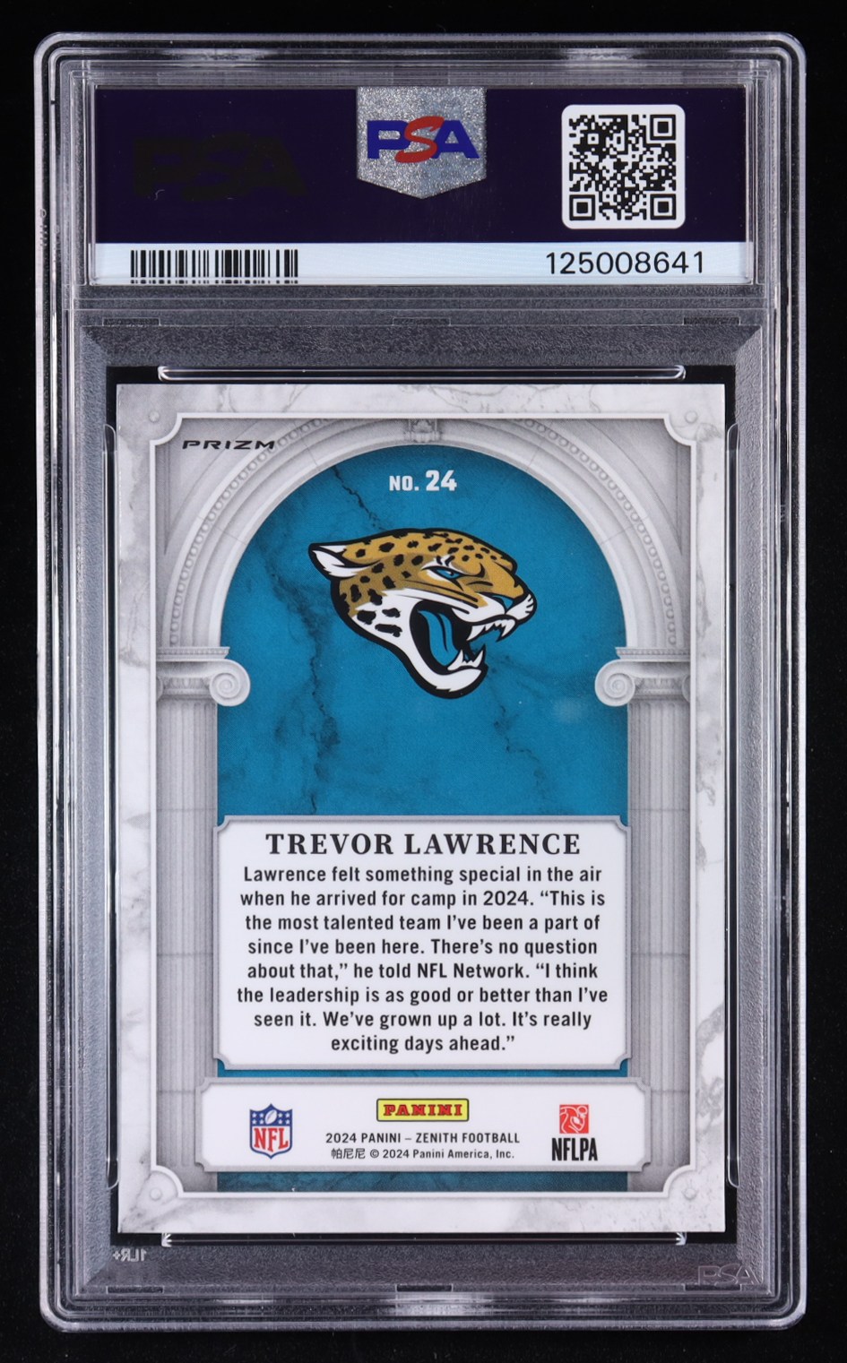 レオ・プッツ　額絵 Trevor Lawrence 2024 Zenith Z Marquee Orange #24 (PSA 10