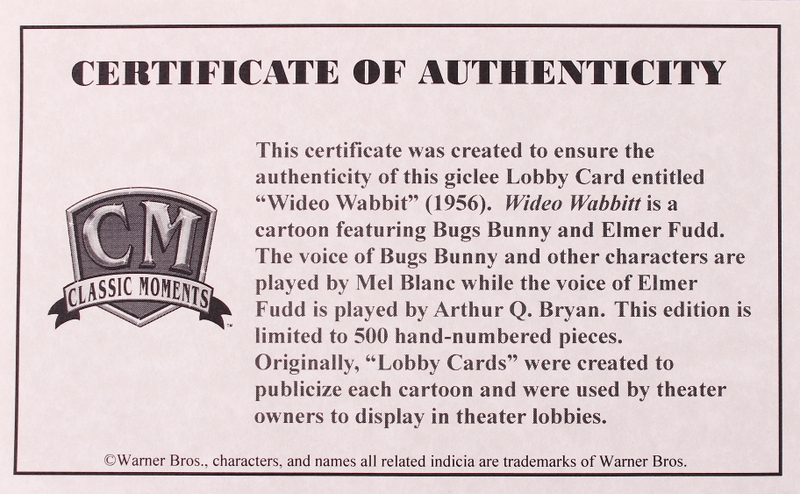Bugs Bunny & Elmer Fudd "Wideo Wabbit" Looney Tunes LE 16x20 Giclee Lobby Card (CM COA & WB Hologram) at PristineAuction.com Bugs Bunny & Elmer Fudd "Wideo Wabbit" Looney Tunes LE 16x20 Giclee Lobby Card (CM COA & WB Hologram) at PristineAuction.com
