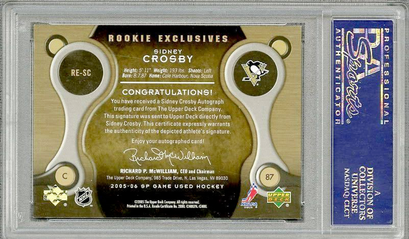 Sidney Crosby 2005-06 SP Game Used Rookie Exclusives Autographs #RE-SC (PSA Encapsulated) at PristineAuction.com Sidney Crosby 2005-06 SP Game Used Rookie Exclusives Autographs #RE-SC (PSA Encapsulated) at PristineAuction.com