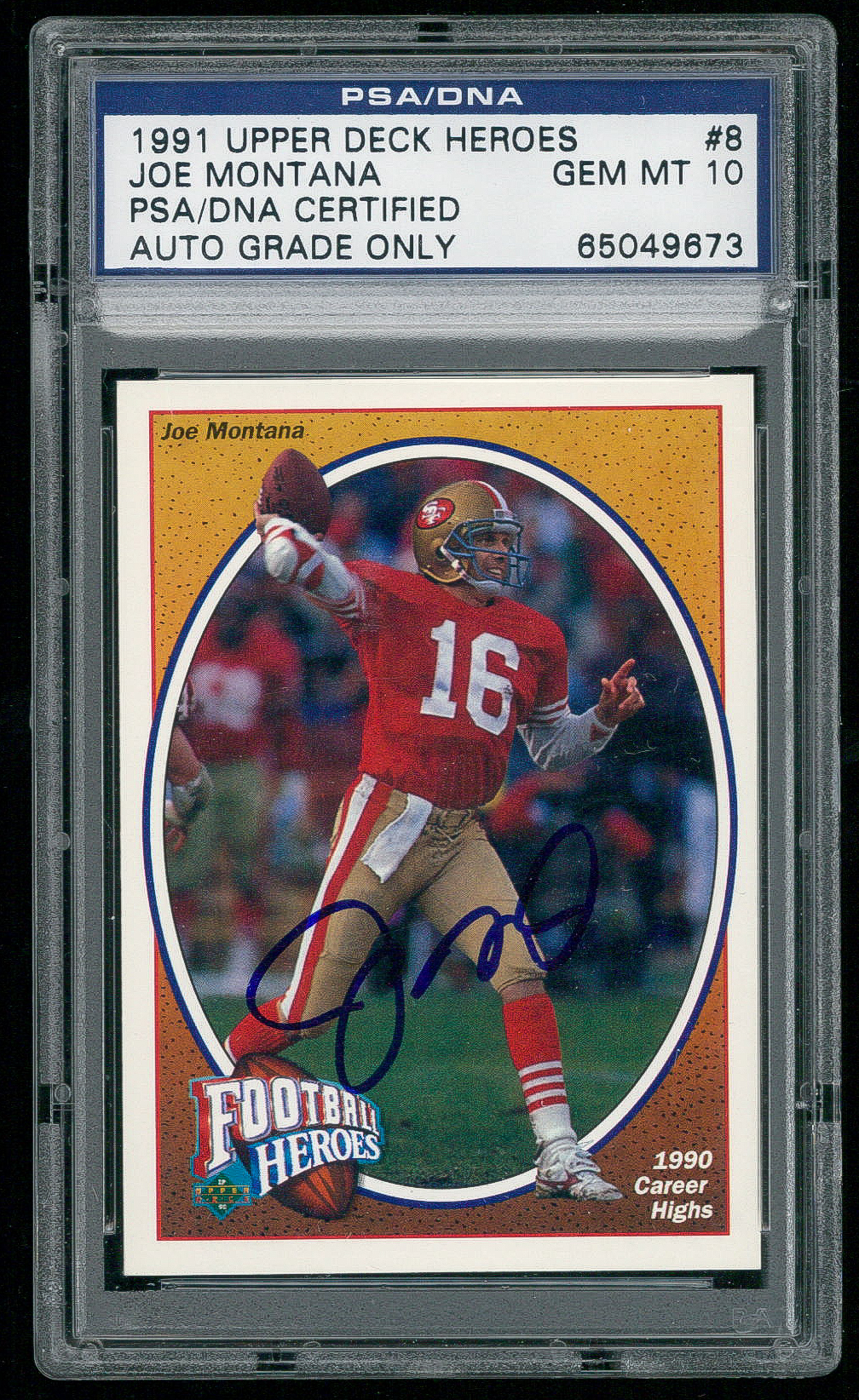 Joe Montana Signed 1991 Upper Deck Heroes #8 (PSA Encapsulated) at PristineAuction.com Joe Montana Signed 1991 Upper Deck Heroes #8 (PSA Encapsulated) at PristineAuction.com