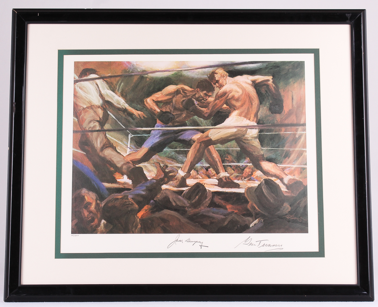 Jack Dempsey & Gene Tunney Signed 1974 LE Sports Illustrated "Immortal Moments of Sports" 25x31 Custom Framed Lithograph by Gustav Rehberger #61/1500 (JSA LOA) at PristineAuction.com Jack Dempsey & Gene Tunney Signed 1974 LE Sports Illustrated "Immortal Moments of Sports" 25x31 Custom Framed Lithograph by Gustav Rehberger #61/1500 (JSA LOA) at PristineAuction.com