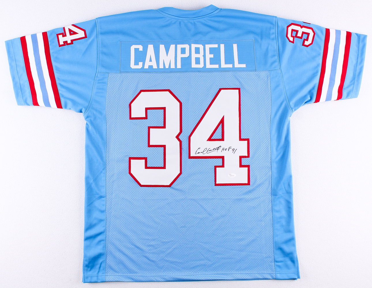 Earl Campbell Signed Oilers Jersey Inscribed "HOF 91" (JSA COA) at PristineAuction.com Earl Campbell Signed Oilers Jersey Inscribed "HOF 91" (JSA COA) at PristineAuction.com
