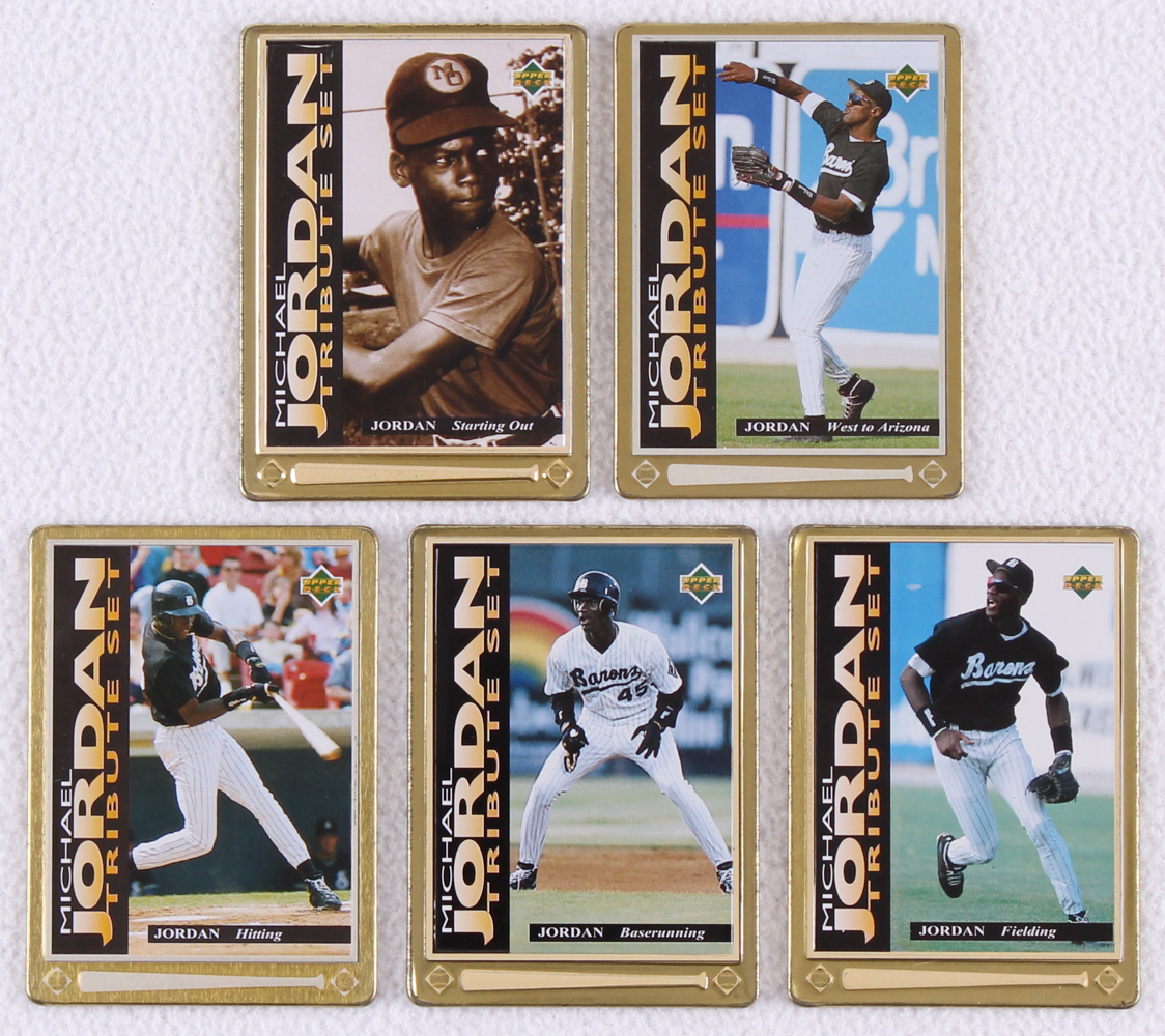 Complete Set of (5) Michael Jordan Upper Deck Embossed Metal Collector Baseball Cards with Original Box at PristineAuction.com Complete Set of (5) Michael Jordan Upper Deck Embossed Metal Collector Baseball Cards with Original Box at PristineAuction.com